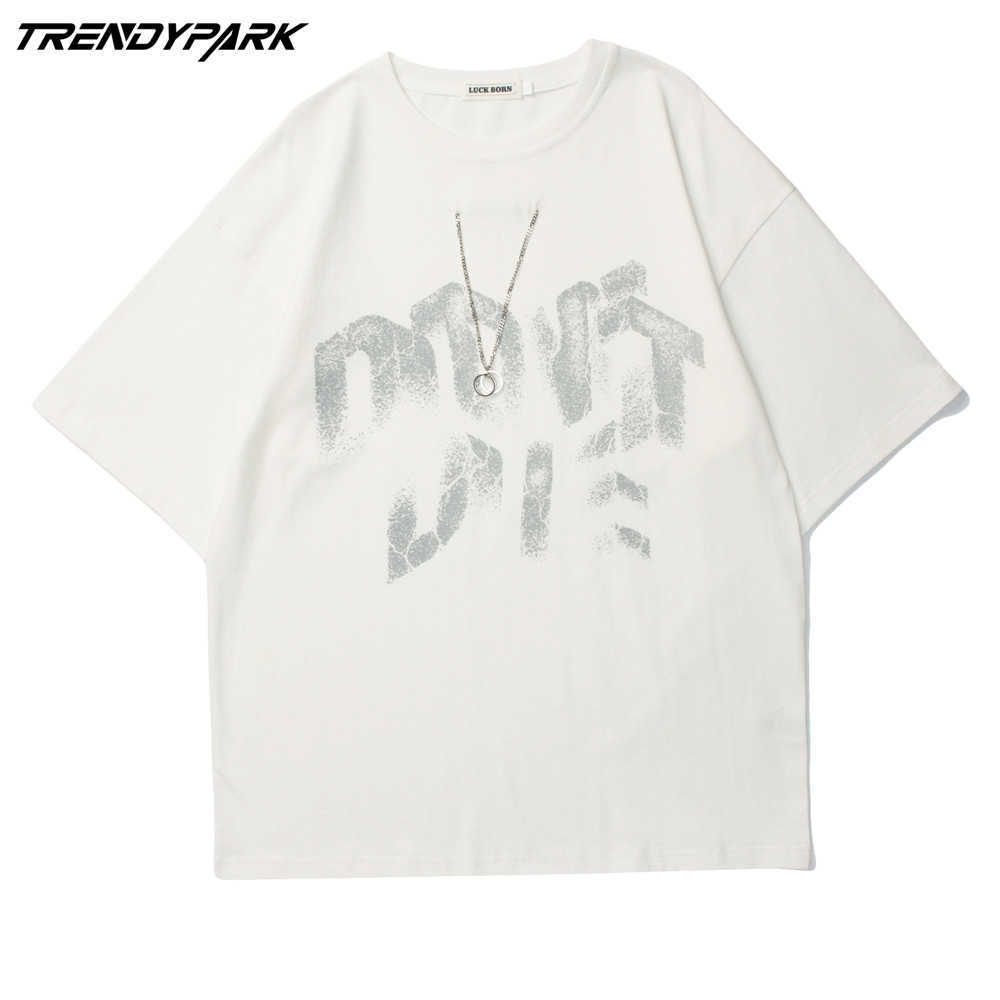 Men's T-shirt with Chain Letters Print Summer Short Sleeve Oversized Cotton Casual Harajuku Streetwear Top Tshirts Clothing Men 210601