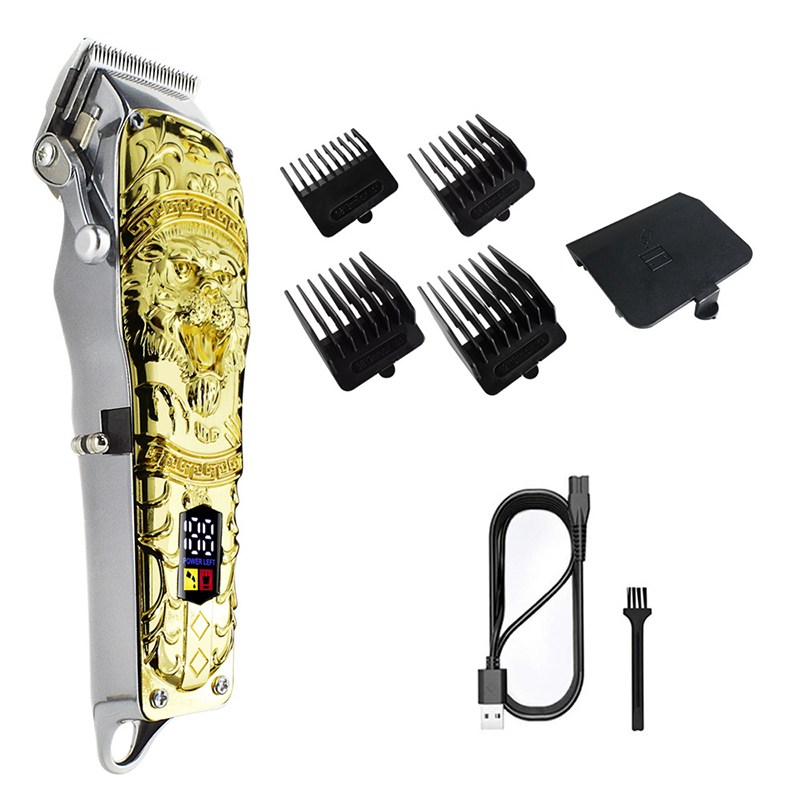 Rechargable salon hair trimmer LCD display gold tiger professional men razors 2000mAh styling tools with 4 combs
Rechargable salon hair trimmer LCD display gold tiger professional men razors 2000mAh styling tools with 4 combs
