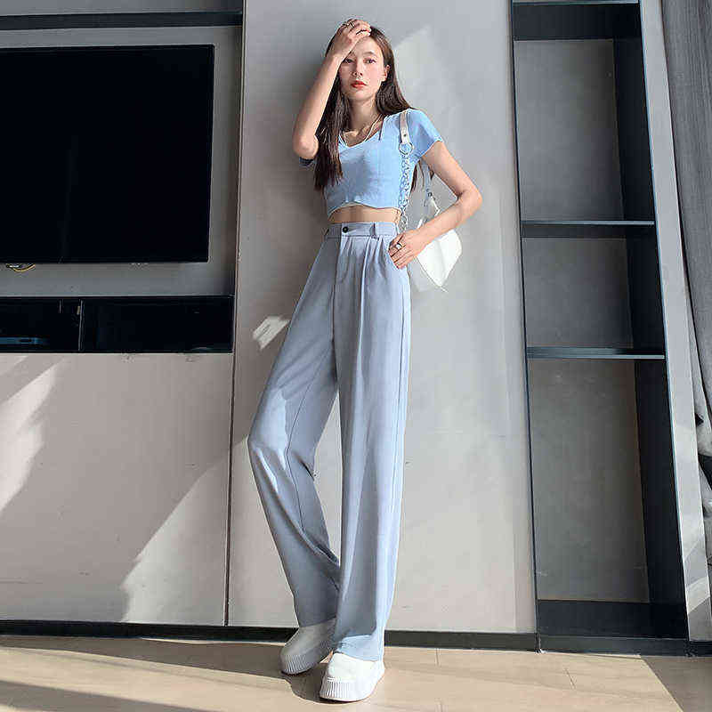 Casual High Waist Loose Wide Leg Pants for Women Autumn Summer Female Floor-Length Black Suits Ladies Trousers 211115