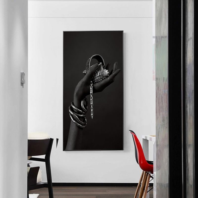 African Wall Art Woman Posters and Prints Black Hands Holding Silver Jewelry Canvas Painting Wall Pictures For Living Room Decor