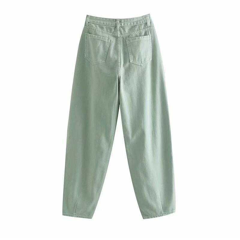 catonATOZ 2248 Women's Cargo Pants Green Pleated Mom Jeans High Waist Loose Harem Boyfriend Casual Trousers 210922