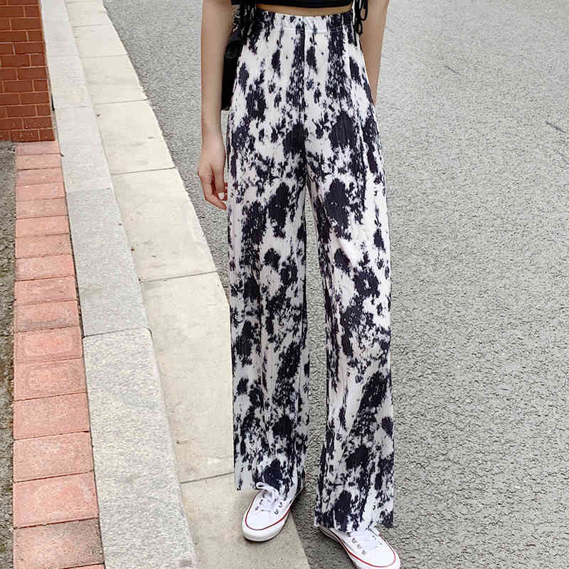 Pants & Capris 5 Style Thin Summer Casual Retro High Waist Tie-dye Wide Leg Women Loose Mopping Mujer Pantalones Plaid 210429