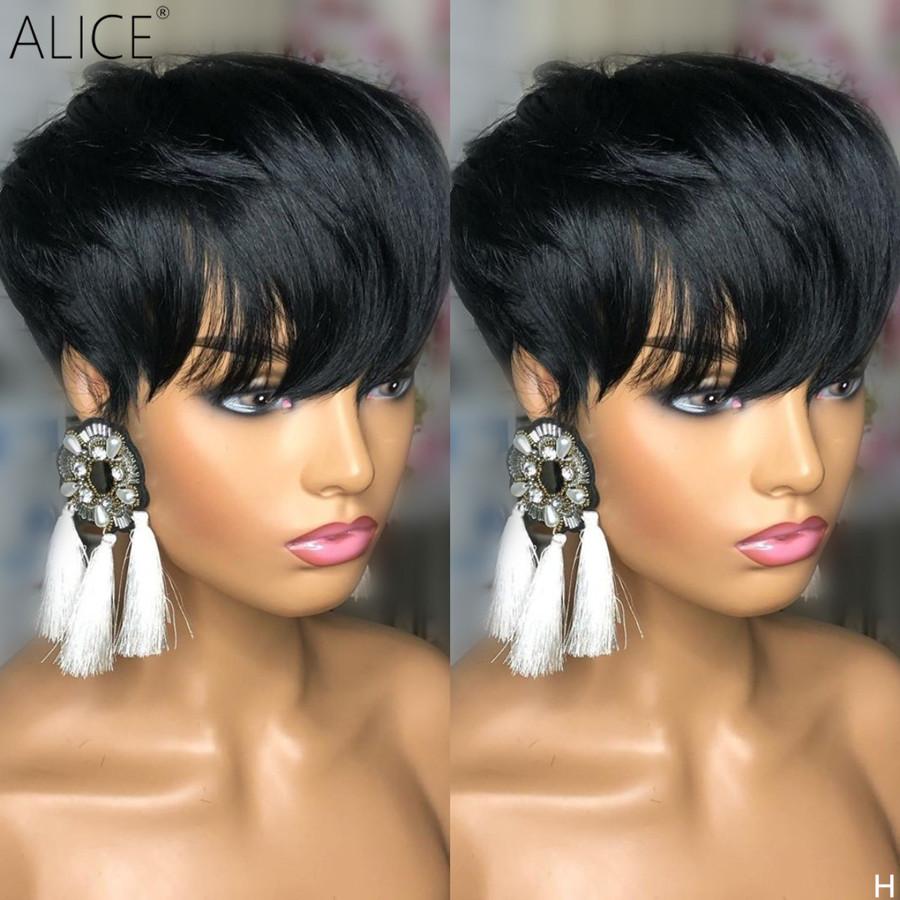 Short Lace Front Wigs Brazilian Remy Human Hair Wig For Women Pixie Cut Straight 150% Glueless Pre Plucked