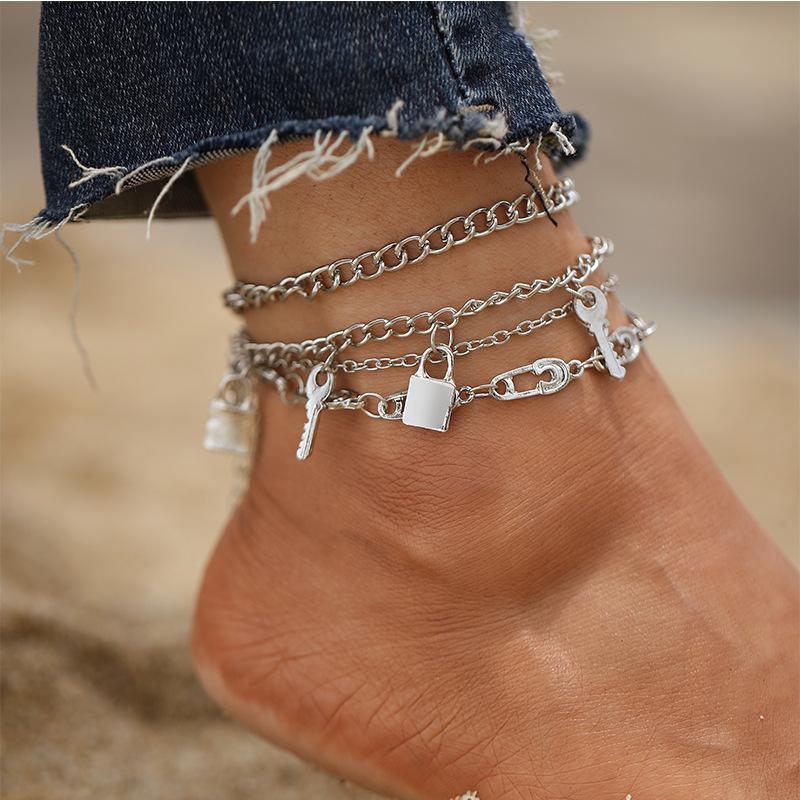 Anklets Punk Multilayer Silver Color Lock Key For Women Thick Chain Paper Clip Ankle Bracelet Foot Jewelry, Red;blue
Anklets Punk Multilayer Silver Color Lock Key For Women Thick Chain Paper Clip Ankle Bracelet Foot Jewelry, Red;blue
