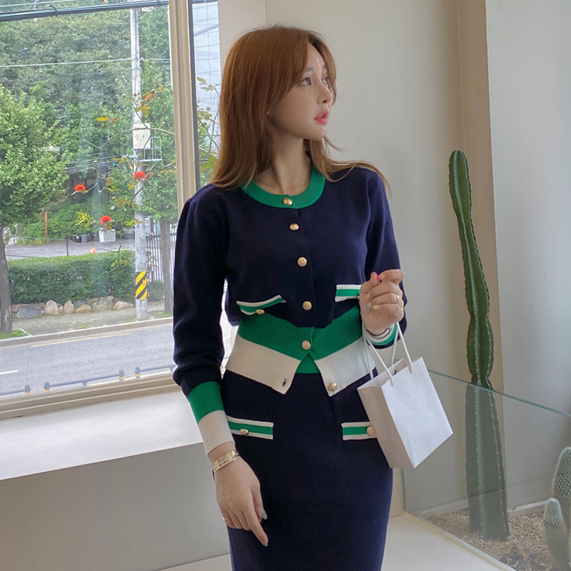 Autumn And Winter Women Single Breasted Knitted Cardigans Coats+ High Waist Skirts Sets Two Pieces Suits Outfits 210520