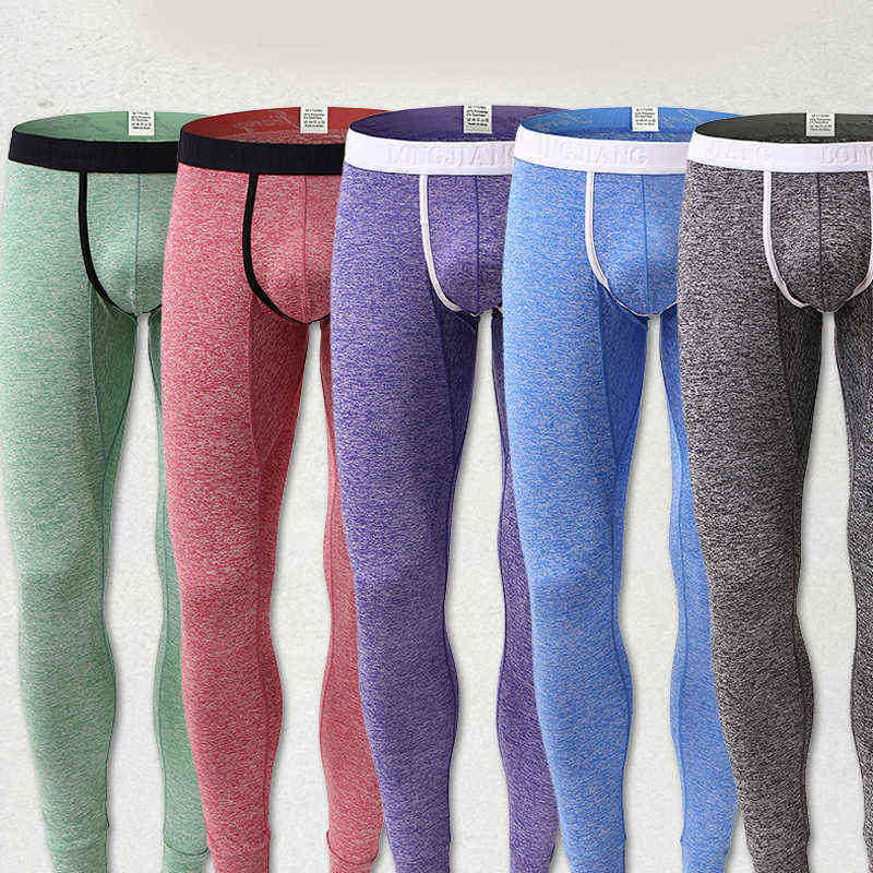 Men's Long Johns Sexy U Convex Penis Pouch Leggings Tight Underwear Men Home Sheer Lounge Pants Gay Sleepwear Thermal Underpants 211105