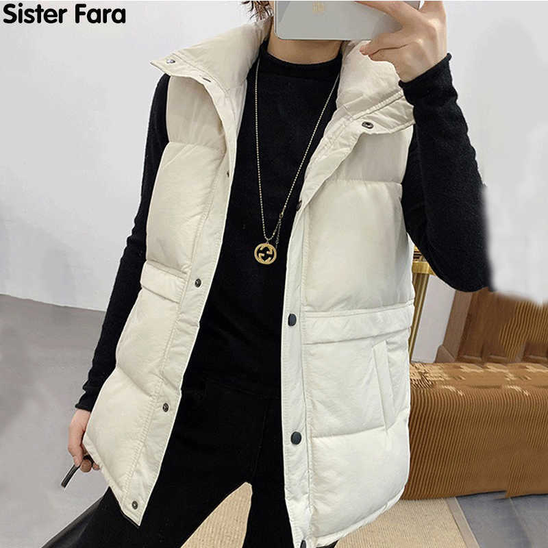 Sister Fara Winter Sleeveless Vest Women Warm Plus Size Down Cotton Padded Jacket Female Veats Waistcoat 210819