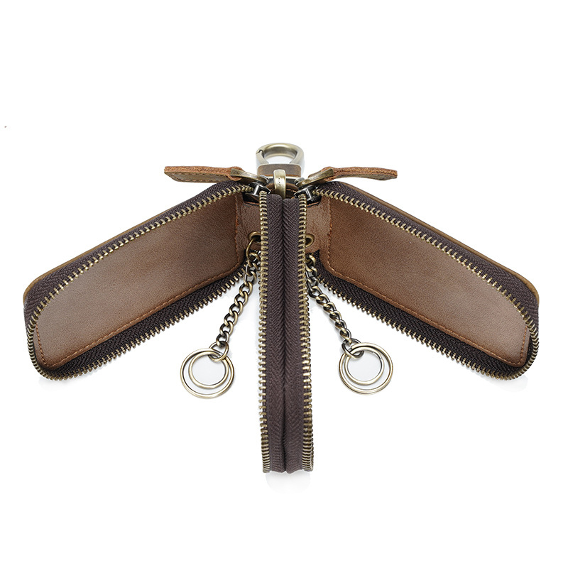 Men Key Holder Housekeeper Leather Car Key Wallets Keys Organizer Women Keychain Covers Zipper Key Case Bag Unisex Pouch Purse
