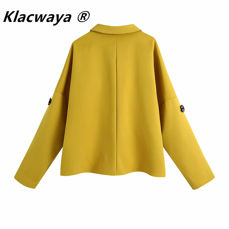 Women's Spring Jacket Long Sleeve Patch Pocket Shirt Coat Single-breasted Lapel Female Yellow 210521