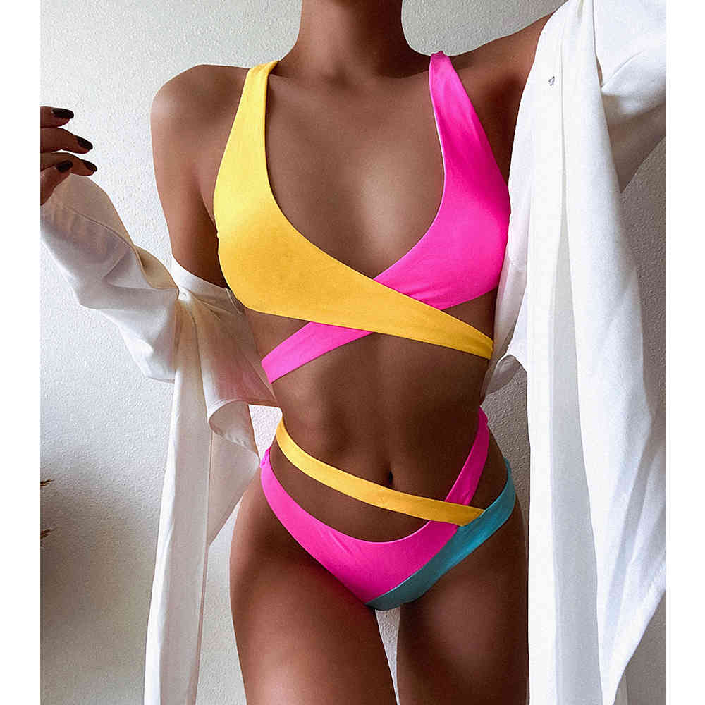 Contrast Color Bikini Women Swimsuit Cross Push Up Swimwear Female Bandage Set Bathing Suit Beachwear Swimming 210521, Sky blue
Contrast Color Bikini Women Swimsuit Cross Push Up Swimwear Female Bandage Set Bathing Suit Beachwear Swimming 210521, Sky blue