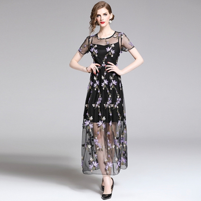 ZAWFL Summer Women Short Sleeve Dress Vintage Flowers Embroidery Mesh Runway Elegant Slim Long 210525, Picture color
ZAWFL Summer Women Short Sleeve Dress Vintage Flowers Embroidery Mesh Runway Elegant Slim Long 210525, Picture color