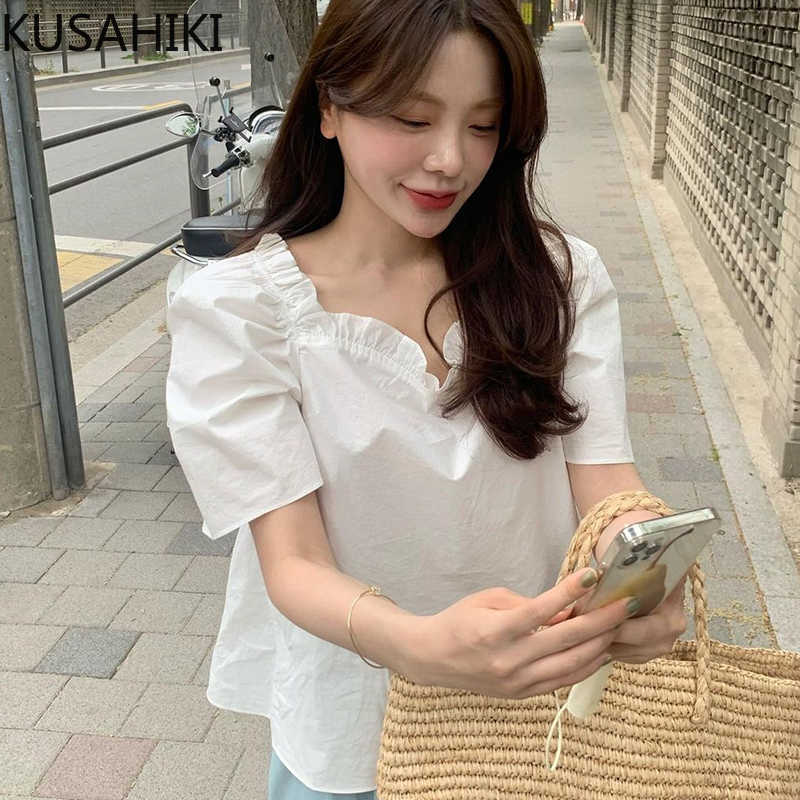 KUSAHIKI Elegant Sweet Ruffle Square Collar Women Blouse Shirt Summer Puff Sleeve Top Causal Solid Pullover Blusa 6H533 210602, White
KUSAHIKI Elegant Sweet Ruffle Square Collar Women Blouse Shirt Summer Puff Sleeve Top Causal Solid Pullover Blusa 6H533 210602, White