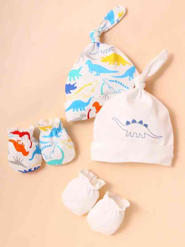 2pcs Baby Cartoon Graphic Hat & 2pairs Gloves SHE01