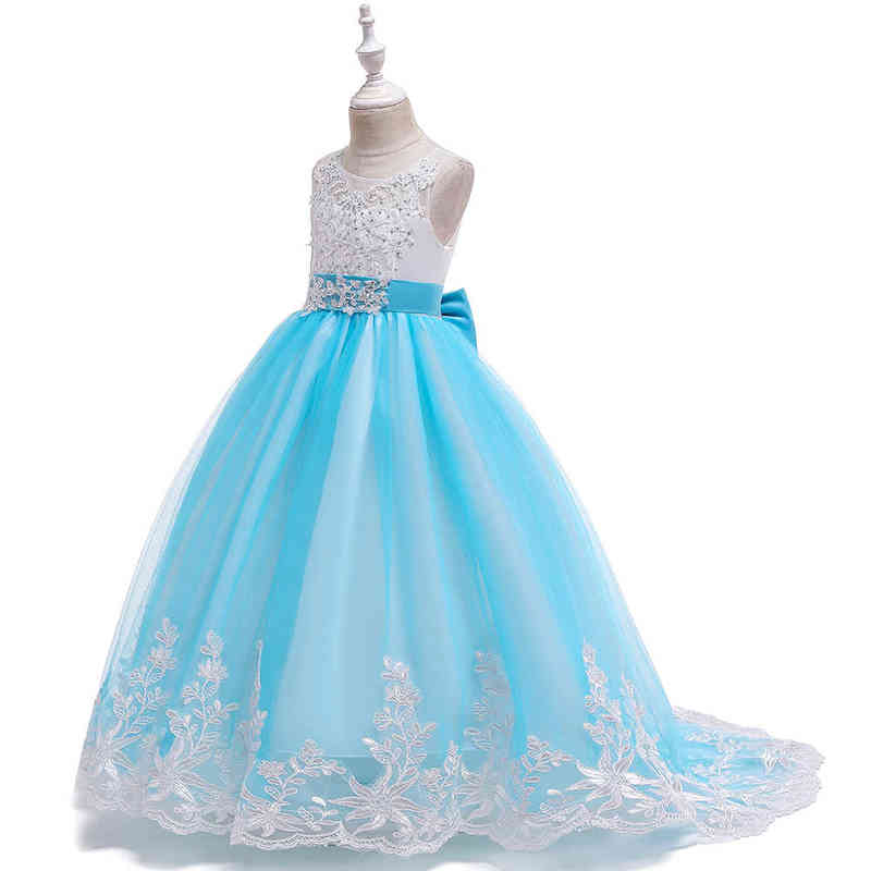 2022 Summer Girls Dress Long Bridesmaid Kids Dresses For Girls Children Princess Dress Party Wedding Dress 3 10 12 Years Vestido AA220303