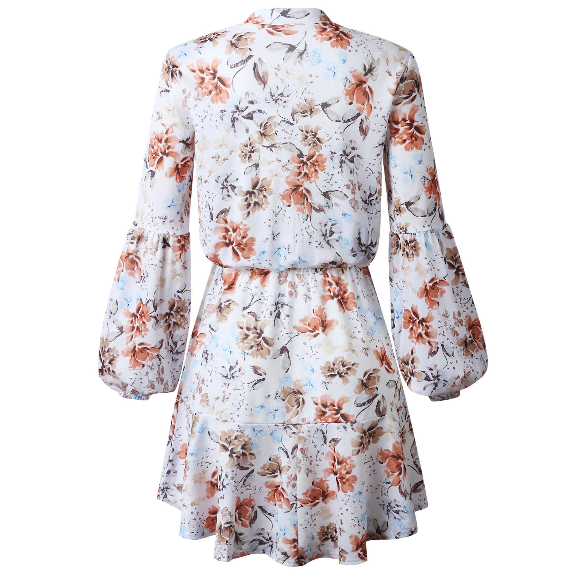 White Ruffled Mini Vintage Print Irregular Dress Autumn Clothing Lantern Sleeve Elegant Chiffon Dress Lace up Slim Streetwear 210630