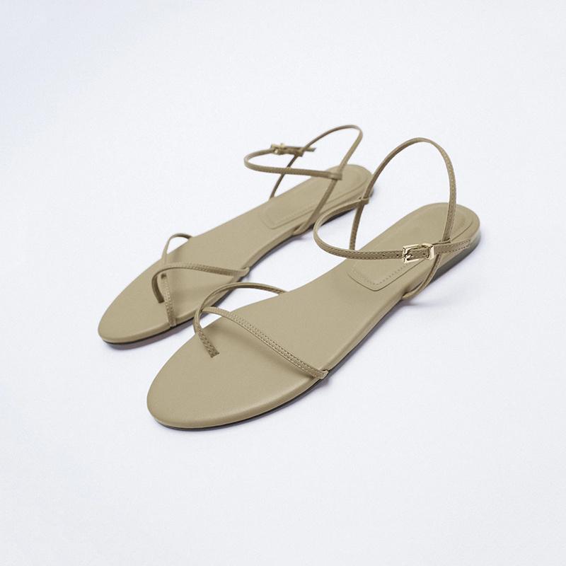 Sandals Flops Flip Summer Leisure Comfortable Flat Heeled Slim Flats Women's Ankle Strap Sandalias Green Shoes Clip Toe