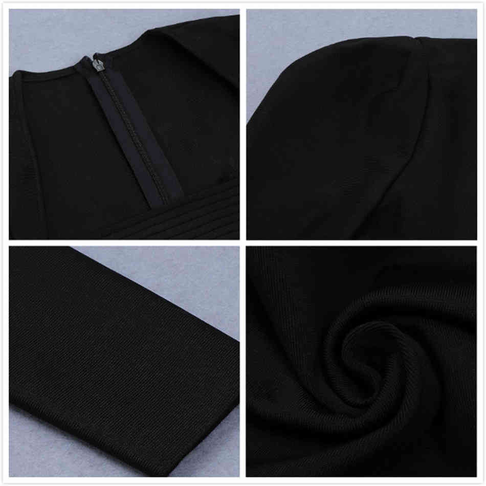 Free Women Black Bandage Dress Sexy Square Neck Bubble Long Sleeve Bodycon Club Night Party Mini Vestido 210524