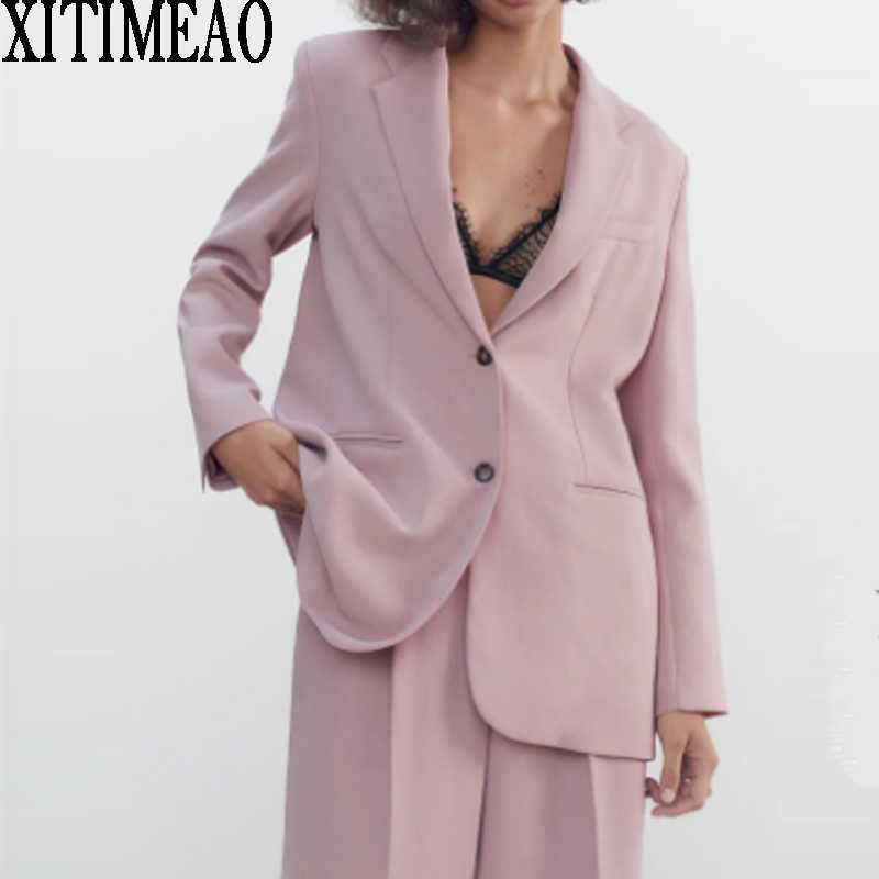 ZA Women Fashion Office Wear Double Breasted Blazers Coat Vintage Long Sleeves Casual Loose Outerwear XITIMEAO 210602, Pink
ZA Women Fashion Office Wear Double Breasted Blazers Coat Vintage Long Sleeves Casual Loose Outerwear XITIMEAO 210602, Pink