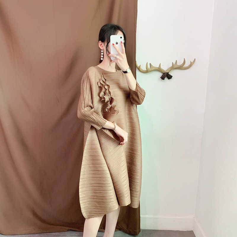 Solid O Neck Loose Oversized Three Quarter Slim Mid Calf Dresses for Women 210615Z