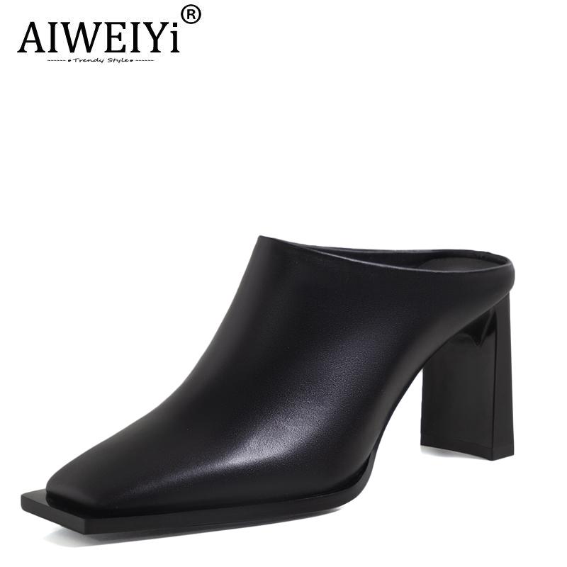 AIWEIYi Summer High Heels Sandals Slippers Ladies Square Toe Leather Heeled Shoes Half Drag Mules Cow Woman, Black
AIWEIYi Summer High Heels Sandals Slippers Ladies Square Toe Leather Heeled Shoes Half Drag Mules Cow Woman, Black