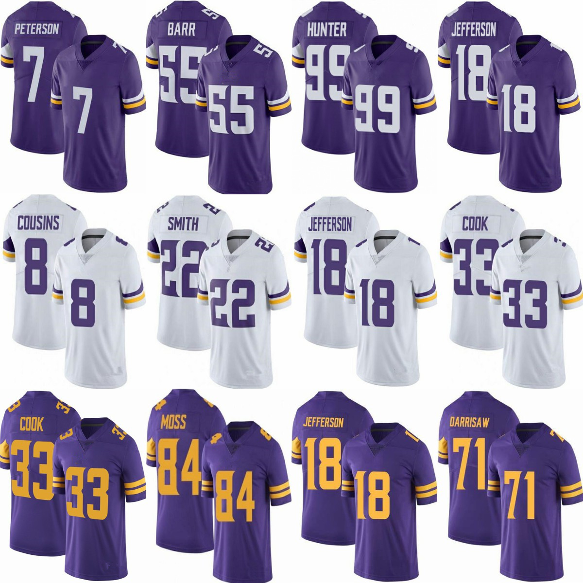 33 Dalvin Cook 18 Justin Jefferson Mens Women Kids Youth Vikinges Football 19 Adam Thielen Jerseys 22 Harrison Smith 84 Randy Moss Danielle Hunter 8 Kirk Cousins, Shown(wthlogo)
33 Dalvin Cook 18 Justin Jefferson Mens Women Kids Youth Vikinges Football 19 Adam Thielen Jerseys 22 Harrison Smith 84 Randy Moss Danielle Hunter 8 Kirk Cousins, Shown(wthlogo)