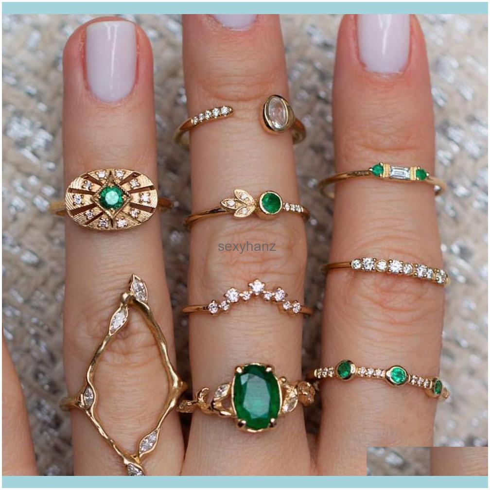 Band Rings 9 Pcs/Set Women Vintage Crystal Geometric Leaf Gold Joint Ring Set Bohemian Charm Party Wedding Jewelry Aessories Lover Gifts Dro
Band Rings 9 Pcs/Set Women Vintage Crystal Geometric Leaf Gold Joint Ring Set Bohemian Charm Party Wedding Jewelry Aessories Lover Gifts Dro