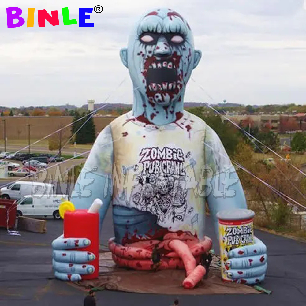 Customized 8mH bloody outdoor characters giant inflatable halloween zombie for the roof Toys Haunted advertising decoration