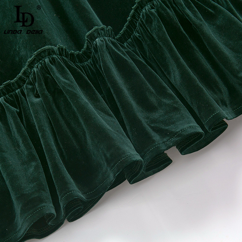 Autumn Fashion Runway Velvet Dress Women Long Sleeve Lace Collar Ruffles A Line Party Elegant vestidos 210522