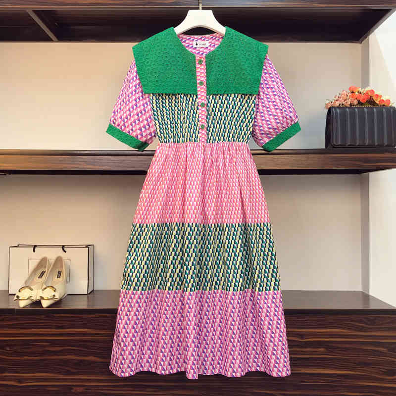 Summer Women's Contrast color Geometric patterns Printted Loose Dress Chic Lace Hollow Shawl Mid-Length Plus Size 210525, Green
Summer Women's Contrast color Geometric patterns Printted Loose Dress Chic Lace Hollow Shawl Mid-Length Plus Size 210525, Green