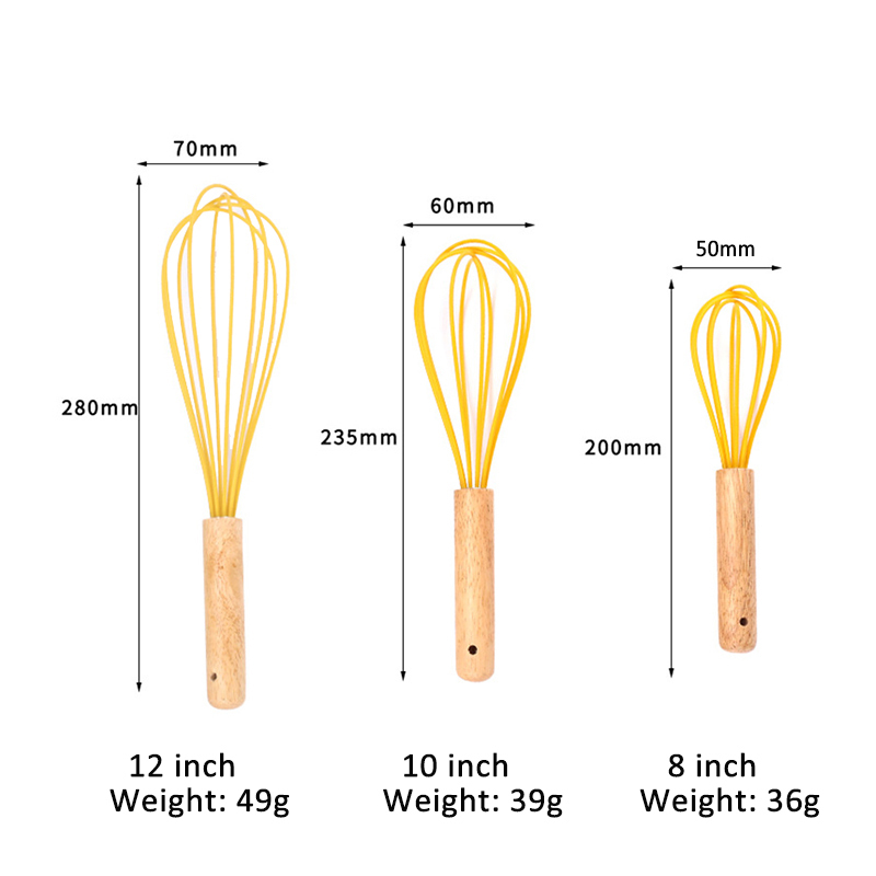 Manual Eggholder Egg Beater Kitchen Gadgets Nature Color Wooden/Silicone Strainer Tool Multifunction 12/10/8Inch Cream Blender