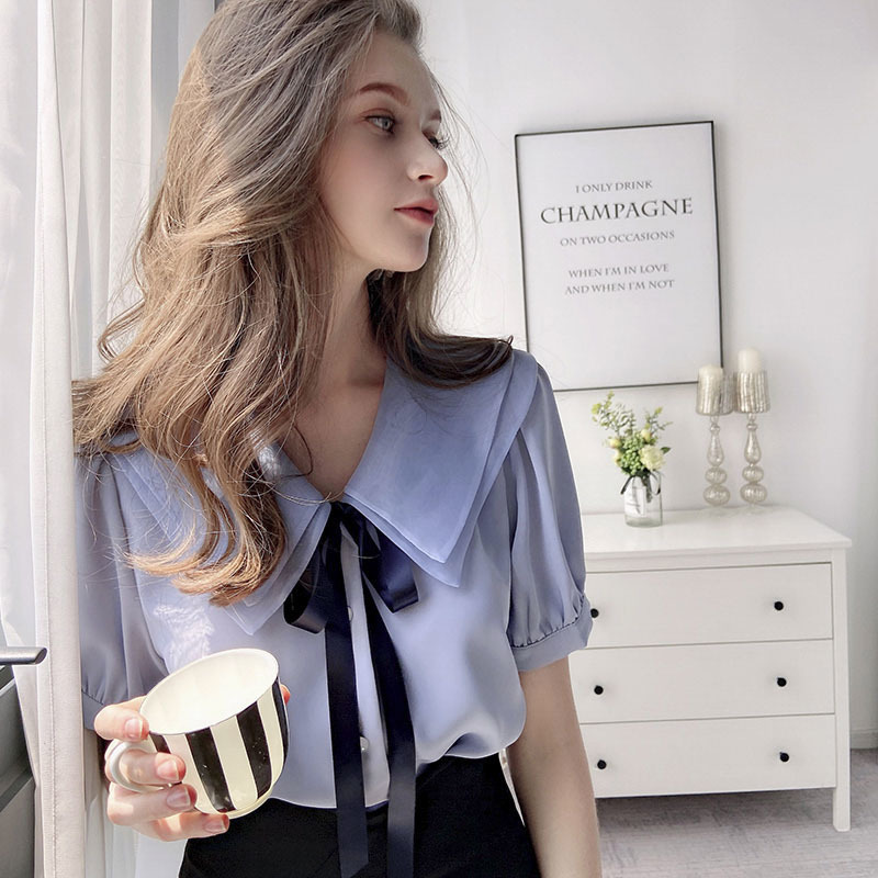 Dabuwawa Solid Button Front Shirt Blouse Women Turn-Down Collar Office Ladies Elegant Womens Bow Neck Tops and Blouses DT1BCF014 210520