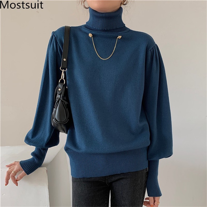 Turtleneck Chain Knitted Women Pullover Sweater Spring Puff Sleeve Fashion Solid Loose Basic Elegant Jumpers Tops Femme 210518, Grey
Turtleneck Chain Knitted Women Pullover Sweater Spring Puff Sleeve Fashion Solid Loose Basic Elegant Jumpers Tops Femme 210518, Grey