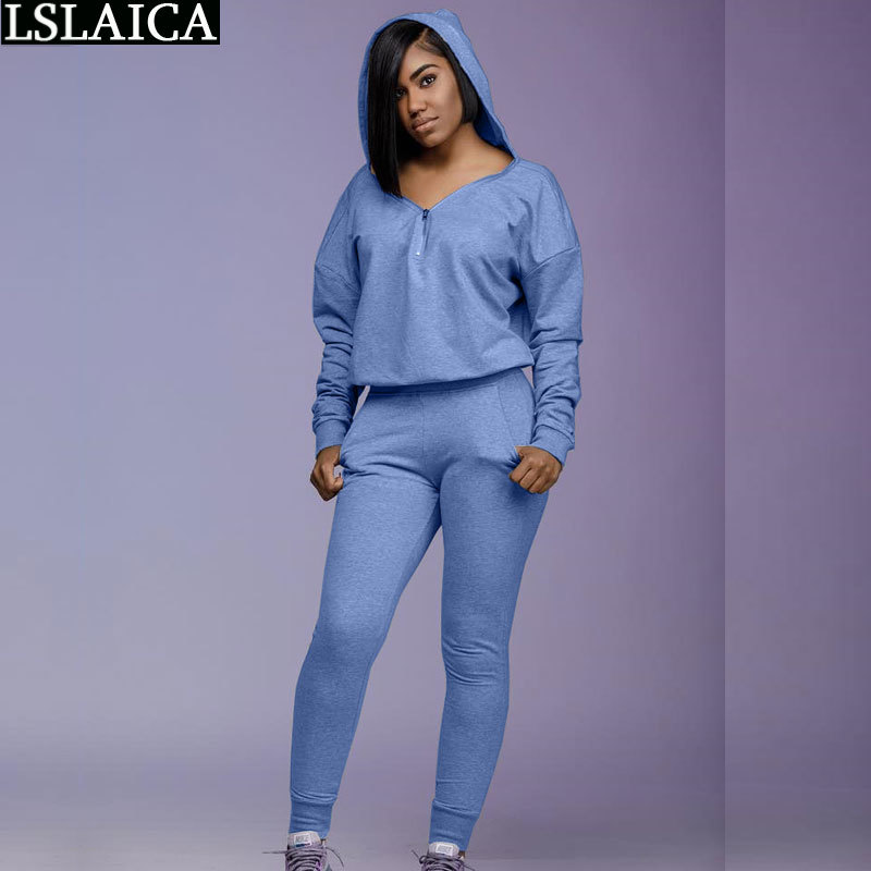 2 Piece Casual Women Sets Long Sleeve V Neck Hoodies Tops Zipper Pencil Pants Strappy Sportswear Fashion Female Tracksuit Autumn 210520