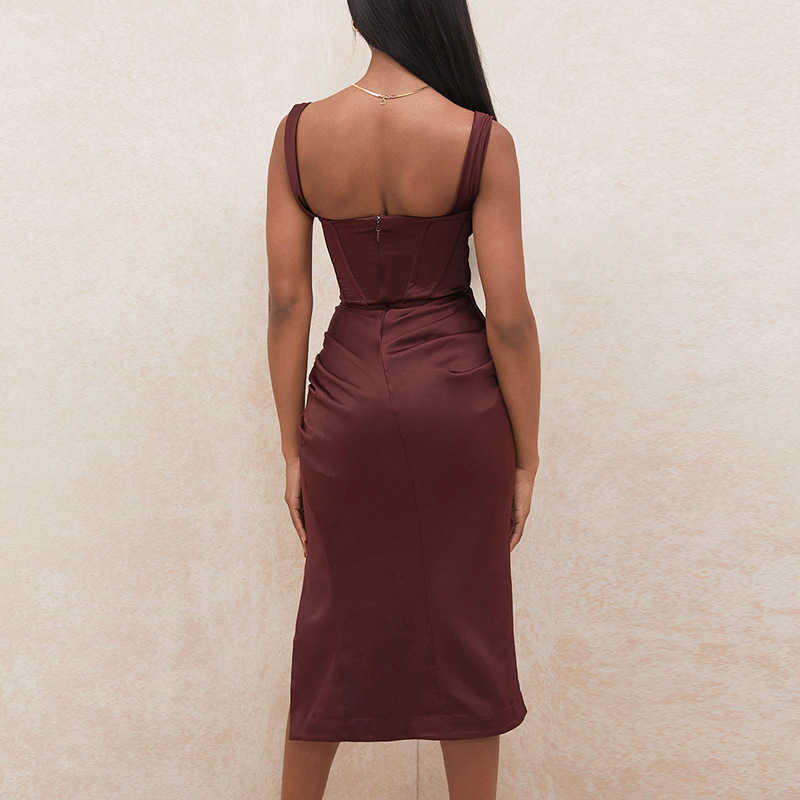 DEAT Women Split Pleated Backless Dress Slash Neck Sleeveless Arrivals Lady Sexy Fashion Spring Summer 11D645 210709