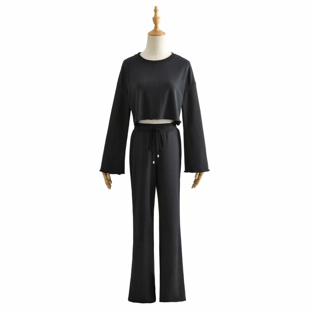 2 piece Set Homewear O neck Long sleeve Sweatshirt Drawstring Waist Cargo Sports Pants Sport Trousers Women Joggers 210429