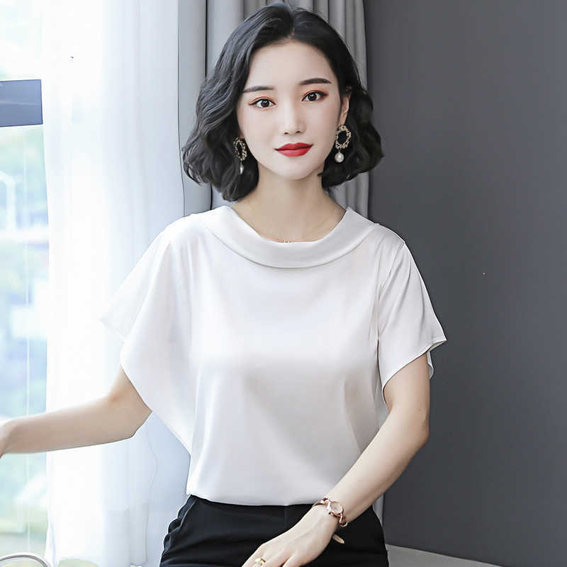 Korean Silk Women Blouses Shirt Satin Tops Woman Solid Ladies Top Plus Size Blusas Mujer De Moda 210531