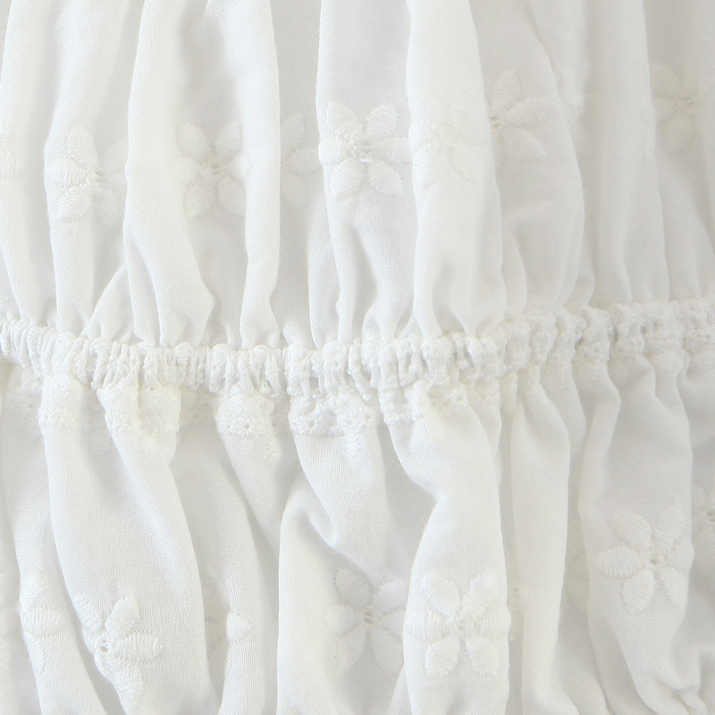 Women White Embroidery Hollow out Square Collar Puff Sleeve Shirt Retro Elastic Ruched Slim Short Blouse Crop Summer Tops 210429