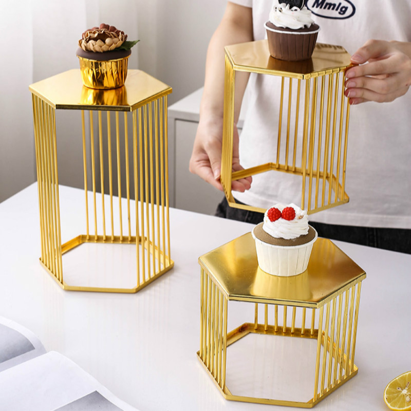 13pcs Iron Stand Cupcake Cookie Flowers Dessert Wedding Decoration Shiny Gold Metal Frame Table Centerpieces Props Birthday Party Cake Display Buffet 