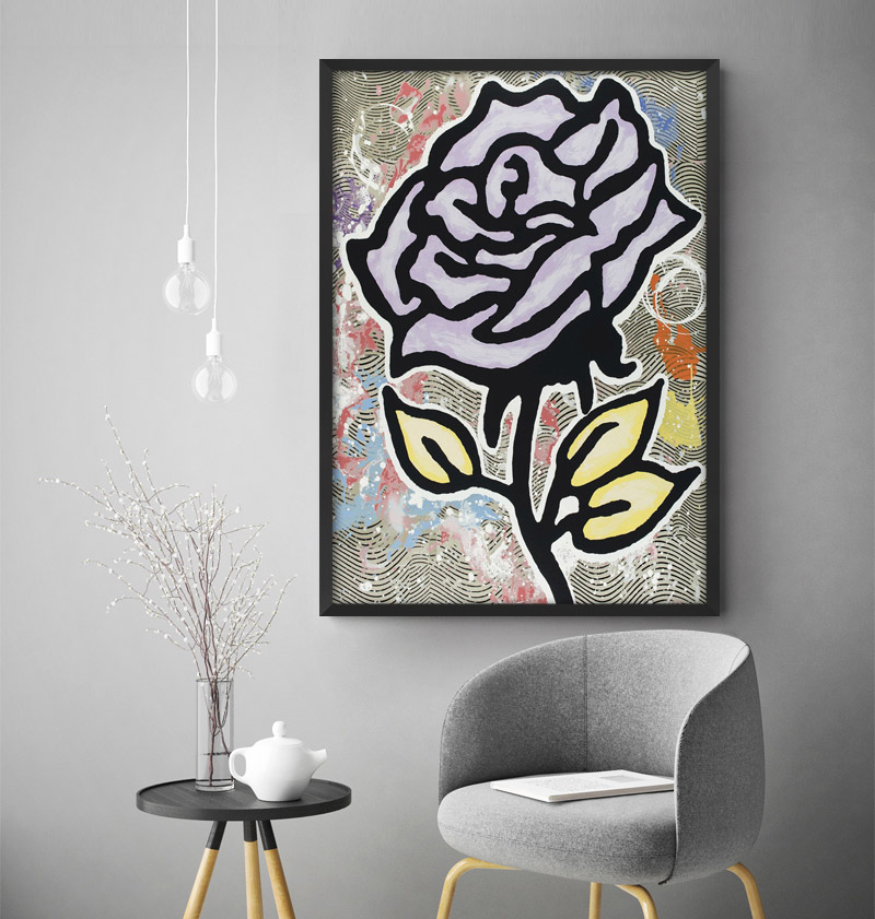 Donald Baechler Violet Rose Painting Poster Print Home Decor Framed Or Unframed Photopaper Material