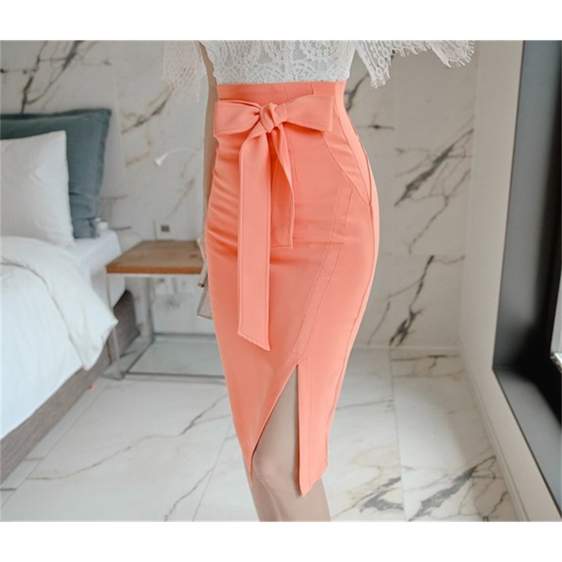 Summer 2 Piece Sets Korea white Lace shirt Top + Bodycon Bowknot Midi pencil Skirt Female Office Suit Dresses 210519