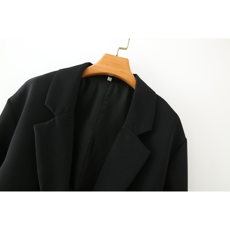 elegant women solid black blazer jackets fashion ladies office full sleeve suits vintage female pocket 210430