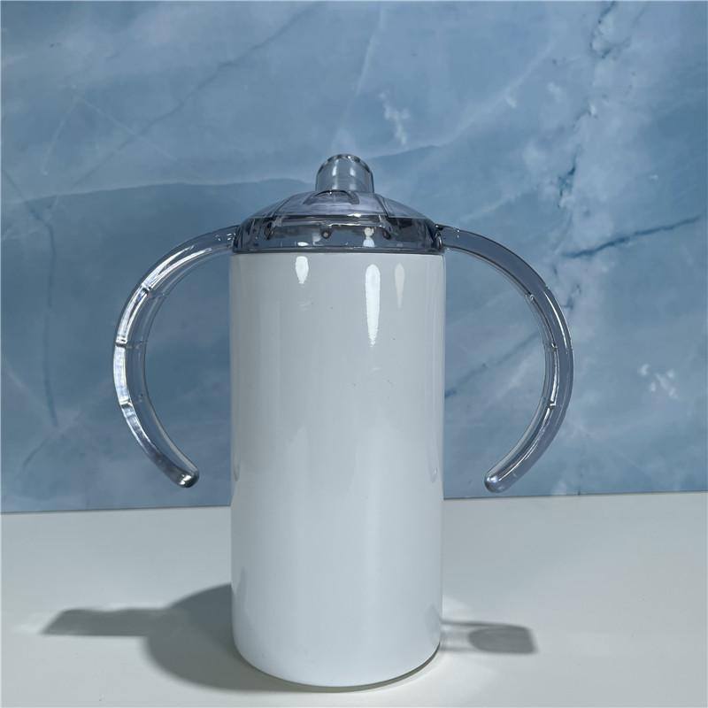 US Warehouse! 12oz Sublimation STRAIGHT sippy cup Subliamtion baby cup kids tumbler Stainless Steel tumbler with handle Sucker Cup TWO LIDS!!!