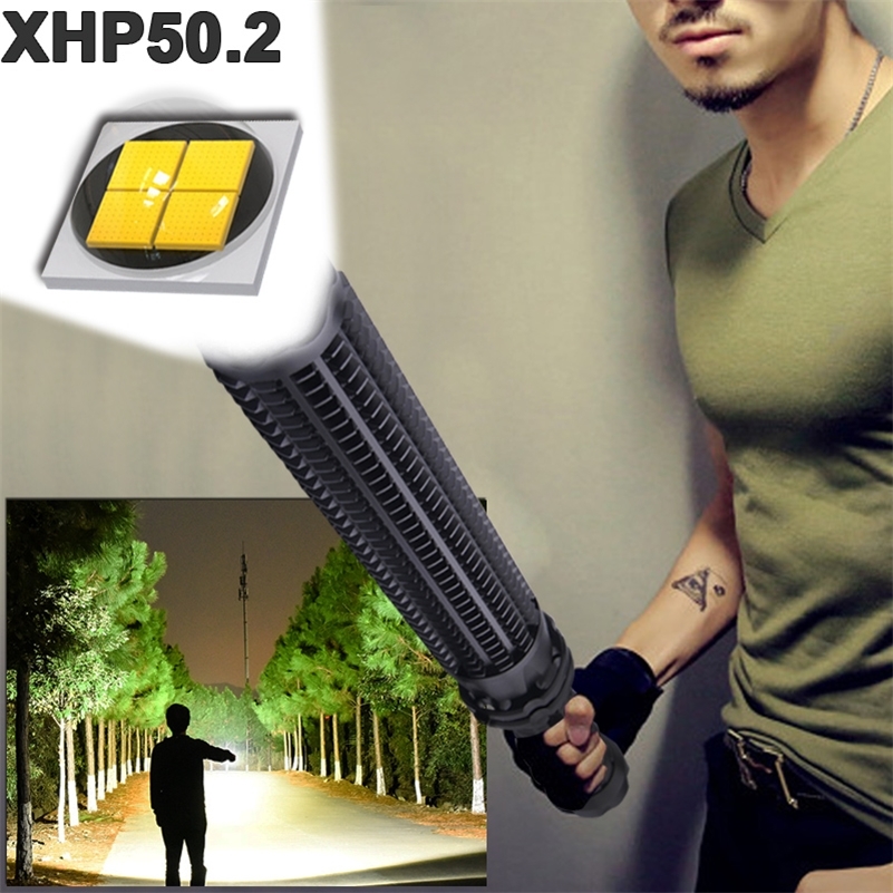 

1000000 lumens XHP50.2 super powerful tactical flashlight led self defense Telescopic bat xhp50 waterproof rechargeable torch 220217