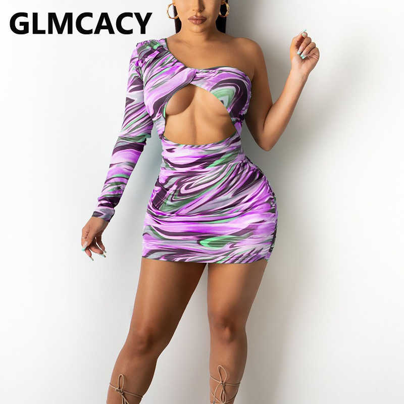 Abstract One Shoulder Bodycon Mini Dress 210702