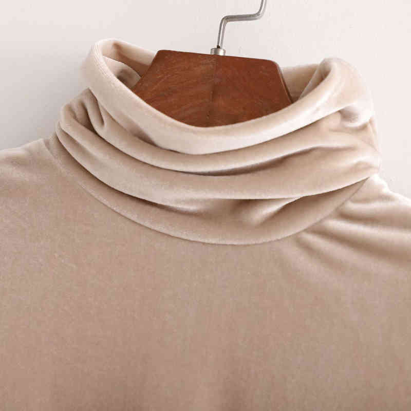 Casual Woman Camel Turtleneck Slim Golden velvet Bodysuits Spring Fashion Sexy Soft Bodysuit Female Elegant 210515