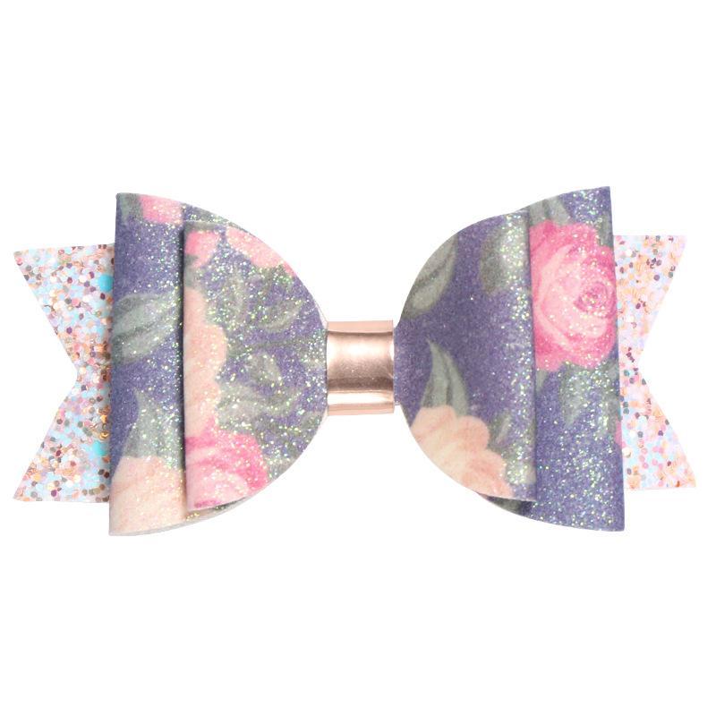Girls Double Layers Shinning Barrettes Bow With Clip Kids Glitter Leather Hairpins Hair Clips Beautiful