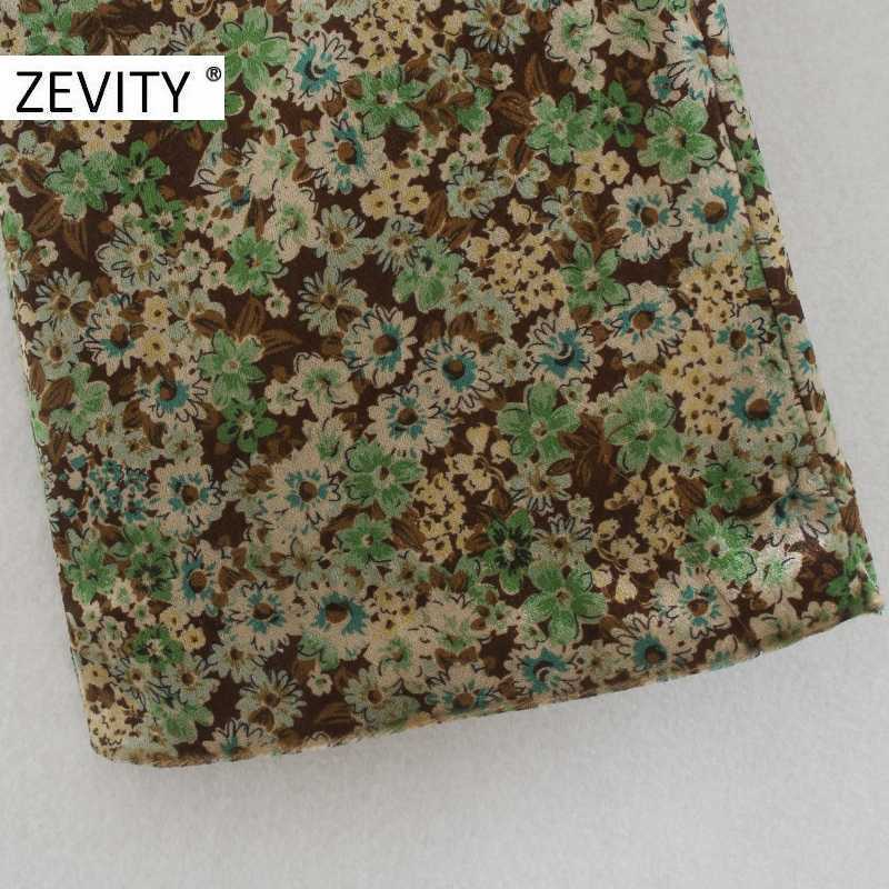Zevity Women Vintage Flower Print Slim Velvet Pencil Pants Femme Side Zipper Fly Trousers Lady Retro Casual Chic Pants P958 210603