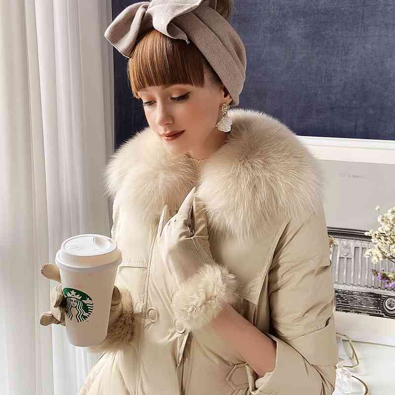 Dabuwawa Warm Elegant Fur Collar Women Down Coat Jacket Casual Pocket Parka Fashion Long Female Winter Jacket DT1DDW024 210520