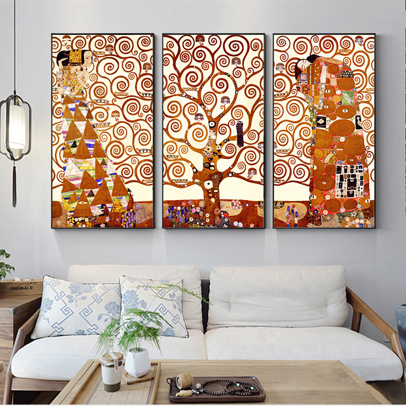 3 Panels /Set Canvas Painting Gustav Klimt Tree Of Life Wall Pictures For Living Room Wall Art Print Posters Unframed
