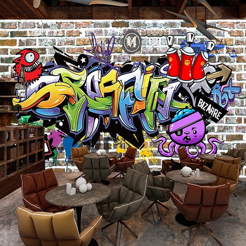 Custom Photo 3D Hand Painted Street Graffiti Brick Mural KTV Bar Cafe Restaurant Poster Decor Art Wall Wallpaper